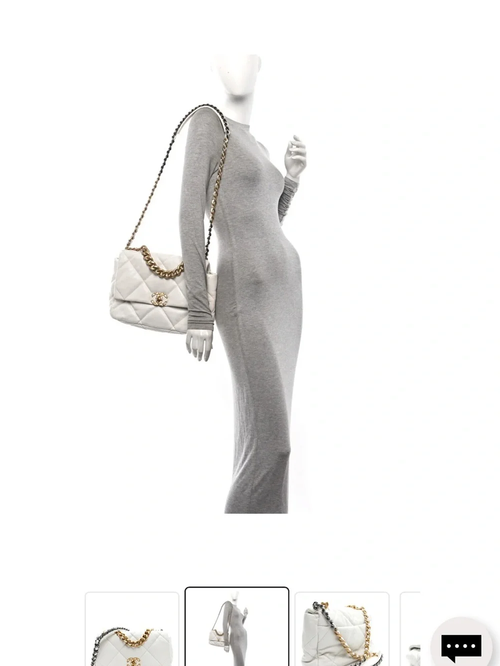 Chanel 19 White Quilted Shoulder Bag size medium with Gold & Silver Chain